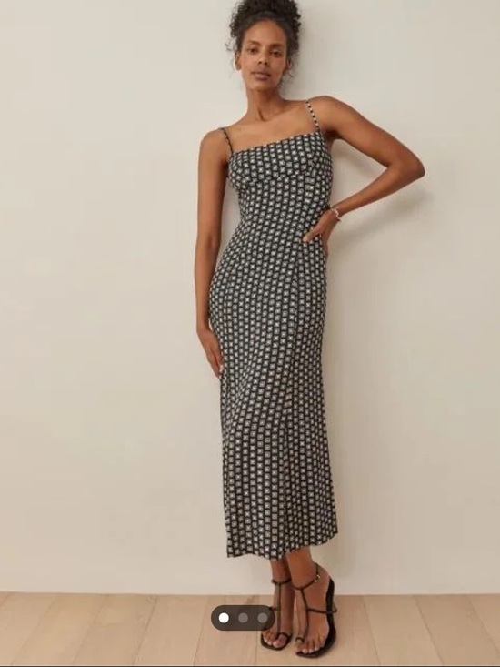 Reformation Dresses & Skirts - Reformation Liya Black and White Geometric Slip Midi Dress Size 10 Summer Event
